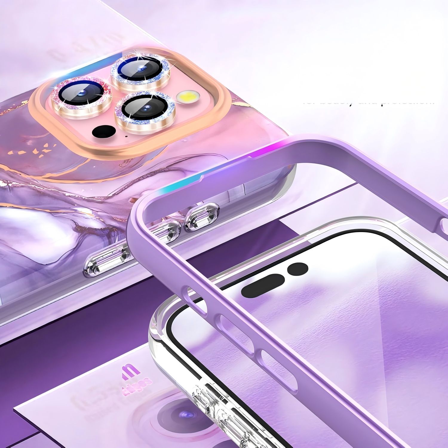 Close up of Samsung phone case detail, showing texture and material quality, side view